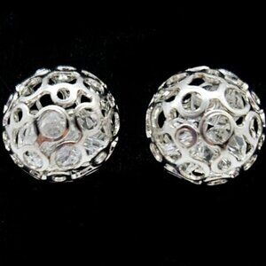 Silver Plated Open Sphere Crystal Stud Earrings Post Back
